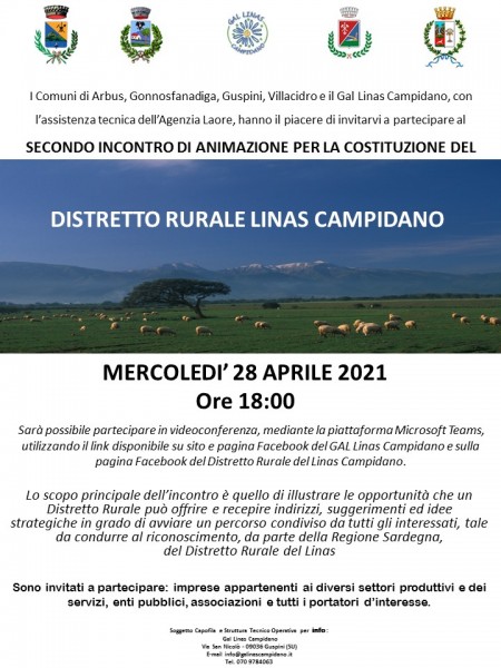 SECONDO incontro di animazione territoriale per la costituzione del Distretto Rurale del Linas Campidano - 28 Aprile 2021